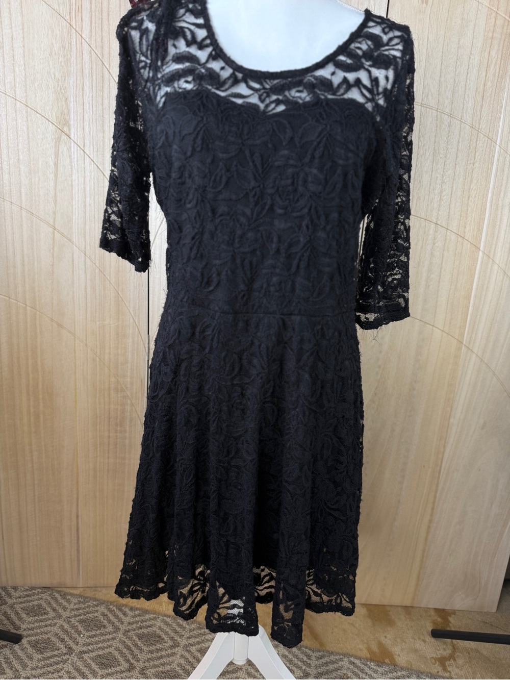 Gothic Lace Material Girl XXL Black Floral Lace Fit & Flare Dress 3/4 Sleeve